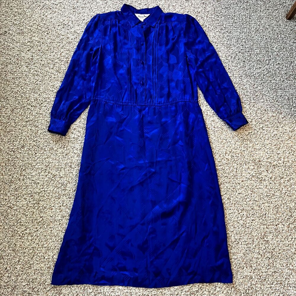 Princeton Dennis Fashion Shirt Dress Size 8 Vintage Midi Polyester 80s FLAW